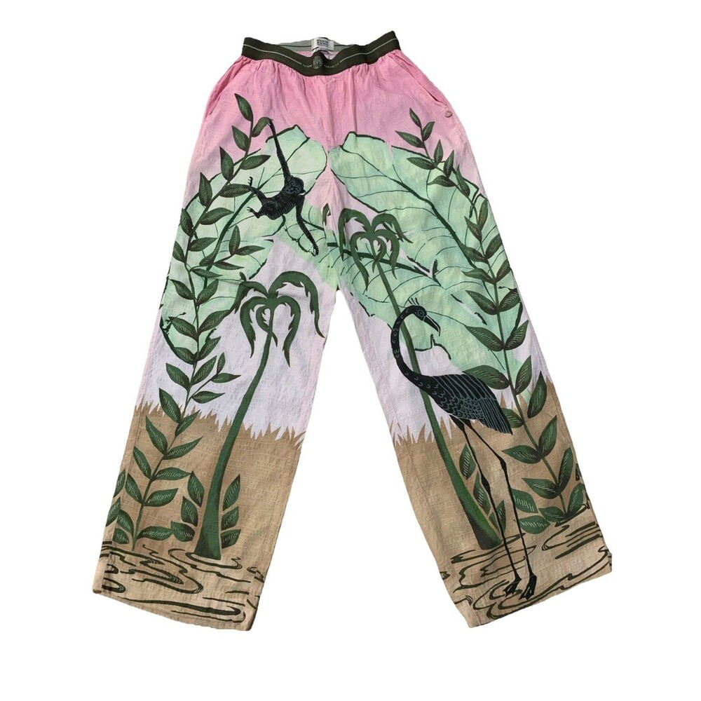 Scotch & Soda Pink and Green Nature Print Wide Leg Pants